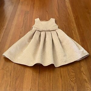 Rachel Riley Special Occasion Pleated A-Line Dress with Trim Gold Embroidered